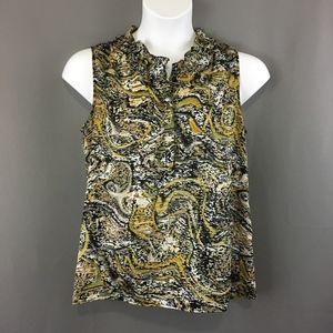 Nine West Dressy Tank Ruffle Neckline Black Gold